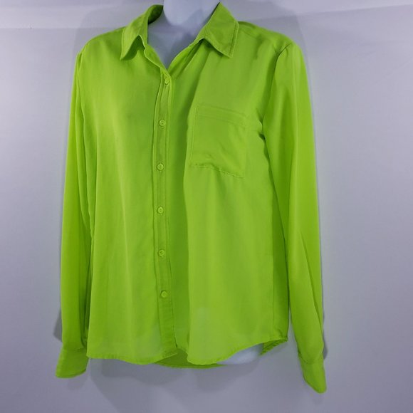 Kut From The‎ Kloth Womens Top Button Up Chartreuse - Picture 7 of 8